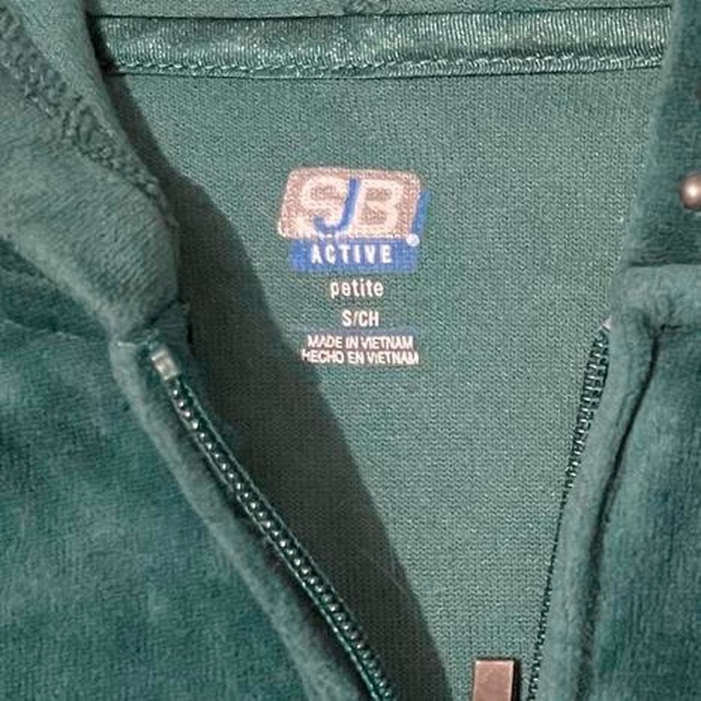 Emerald Green Velour Zip-Up Size S - Picture 2 of 4